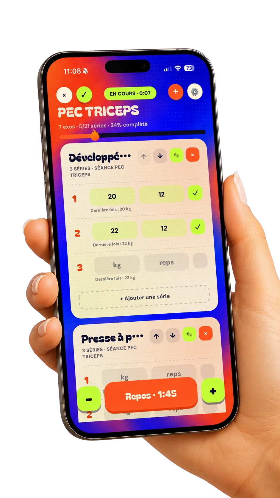 App BLAZE — séance en cours