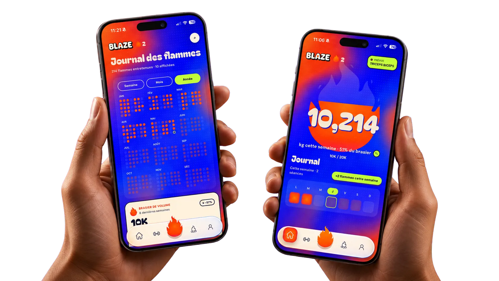 BLAZE sur deux téléphones tenus en main